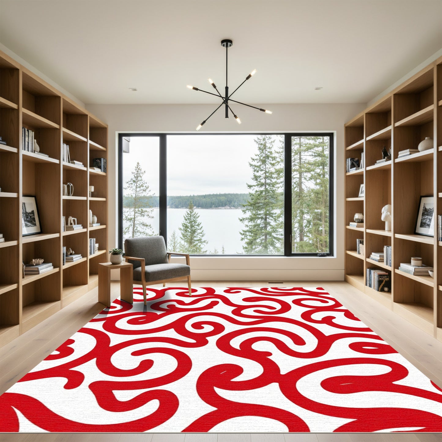 Bold Red Swirl Abstract Rug