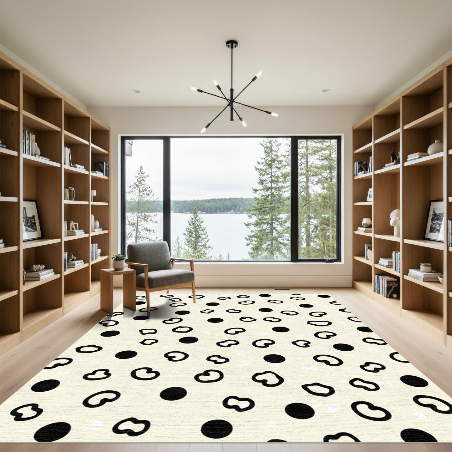 Cream Black Polka Organic Shape Scatter Rug