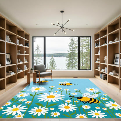 Whimsical Bees Among Daisy Meadow Rug