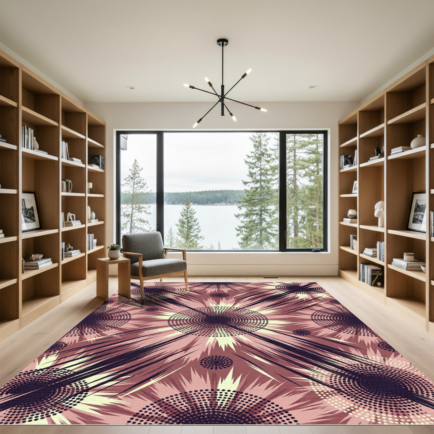 Radial Pink Burst Starburst Rug