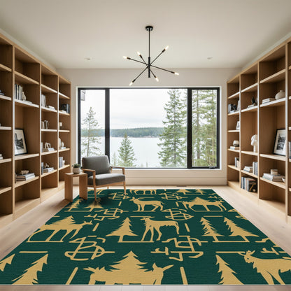 Golden Deer Forest Scene Rug