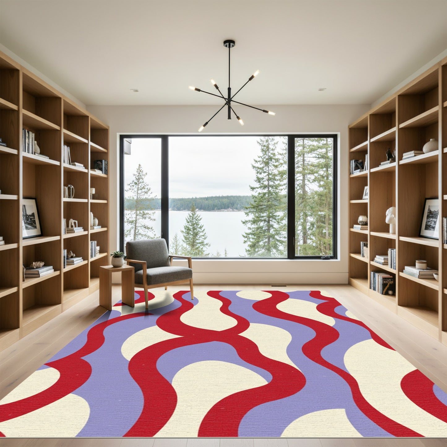 Retro Red Cream Lavender Waves Rug
