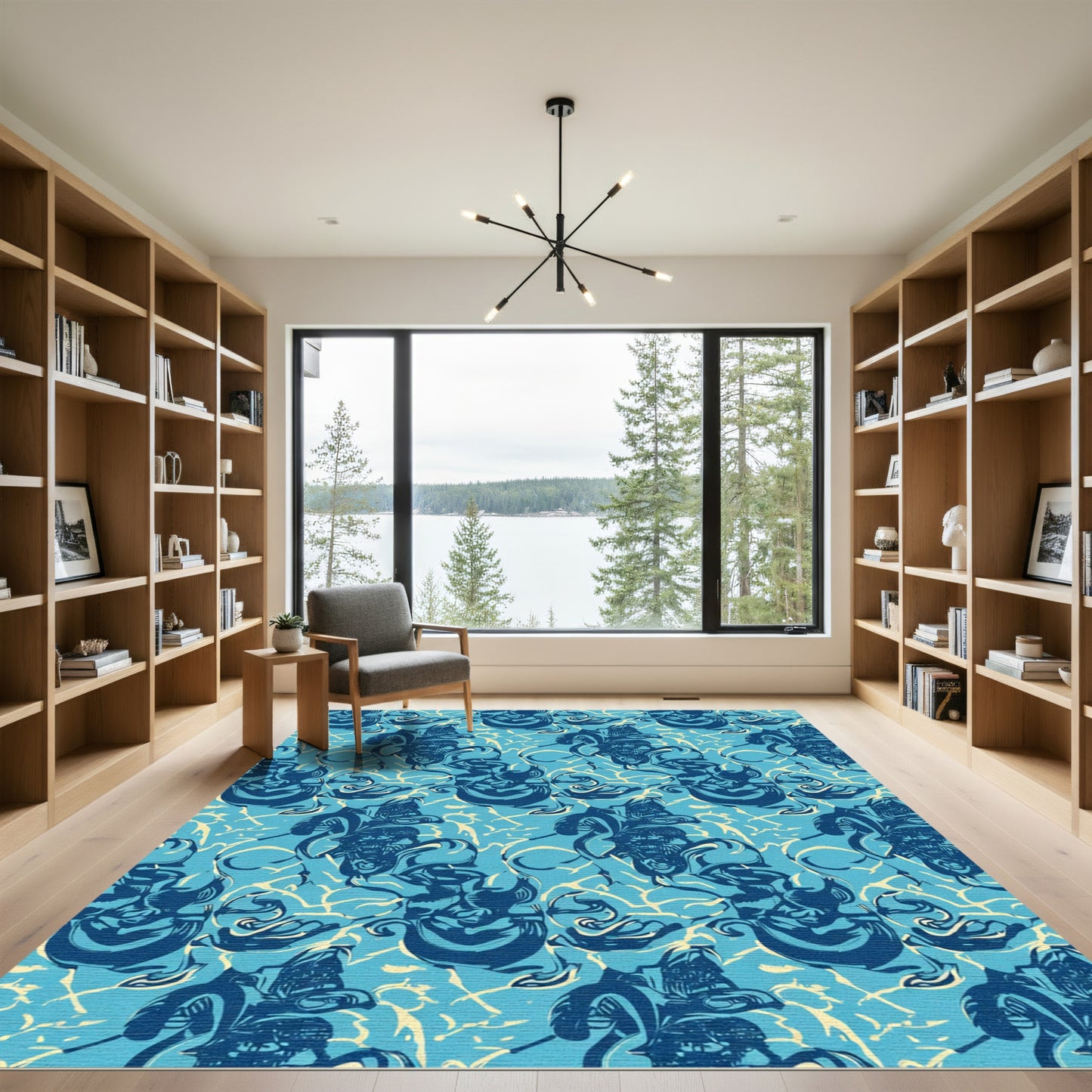 Dynamic Blue Swirl Organic Abstract Rug