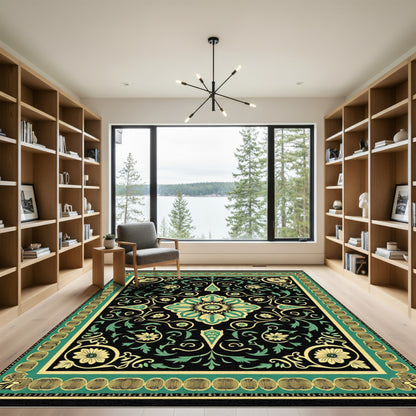 Mandala Floral Black and Gold Rug