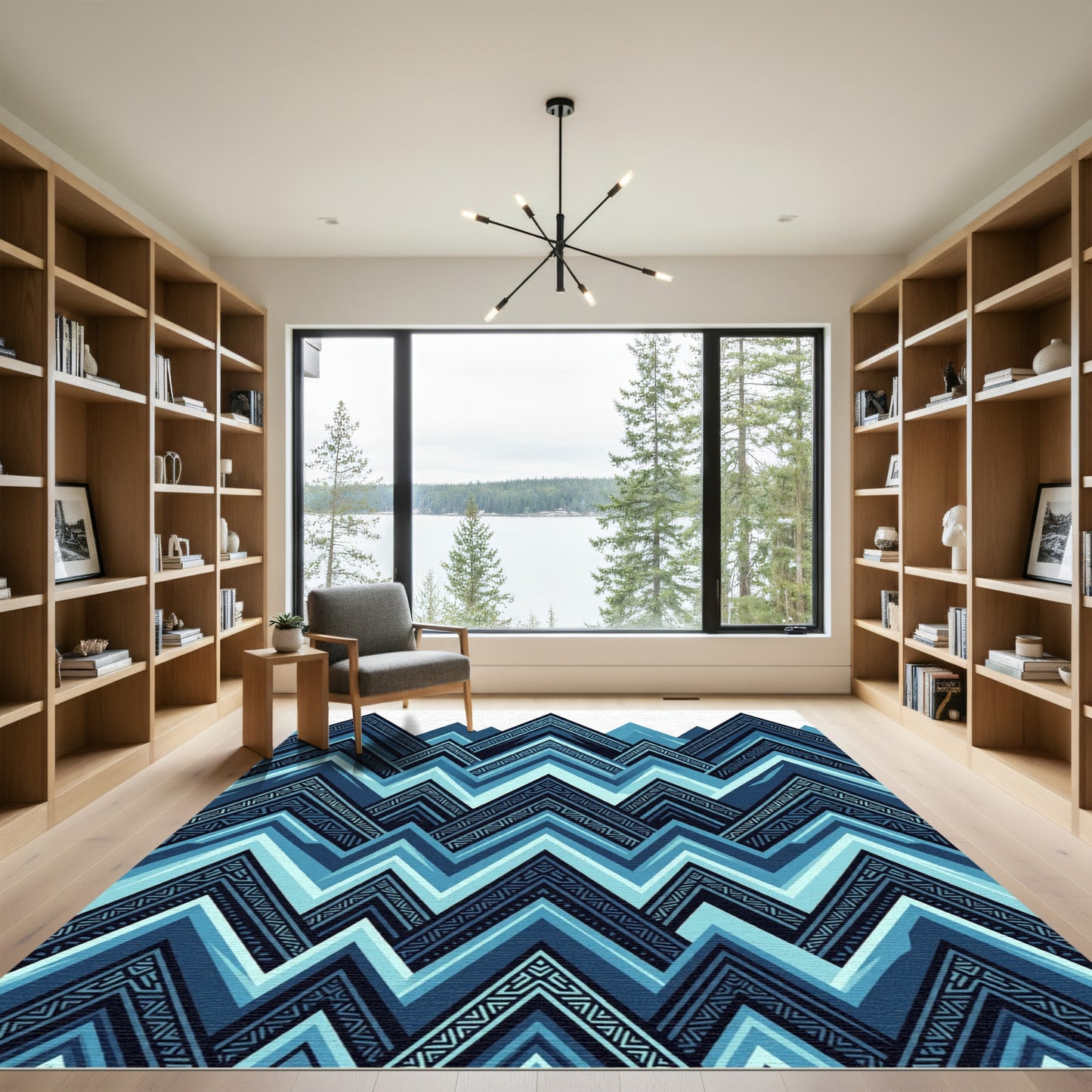 Geometric Mountain Peaks Blue Rug