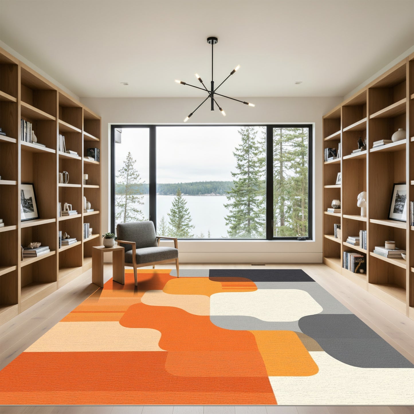 Modern Orange Geometric Blocks Rug