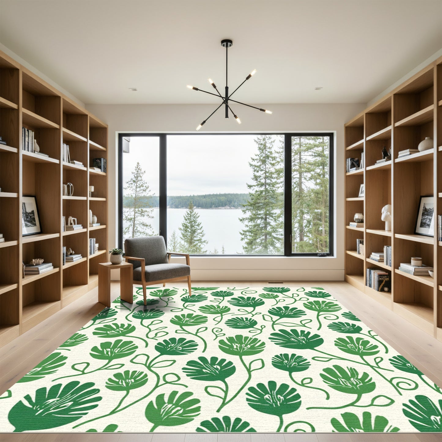 Green Floral Vine Meadow Rug