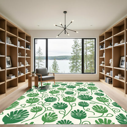 Green Floral Vine Meadow Rug