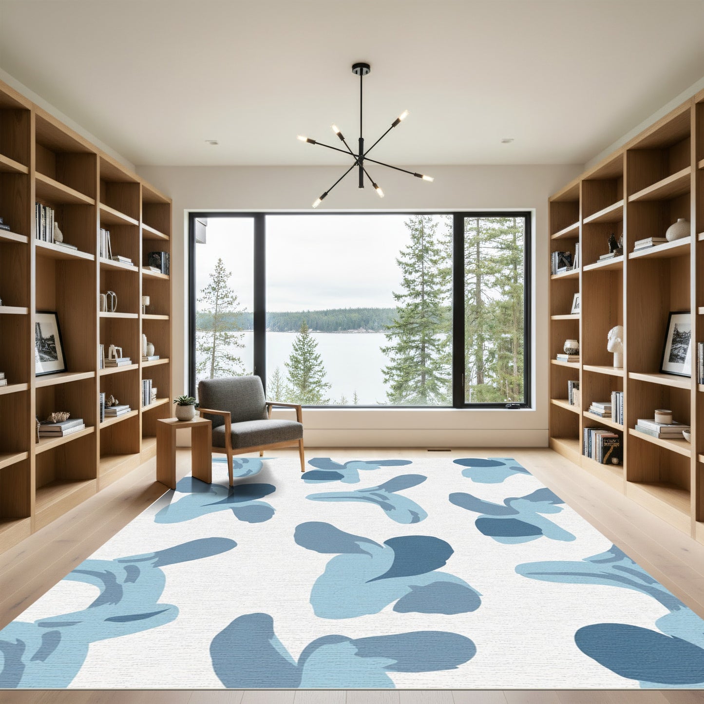 Abstract Blue Fluid Shape Rug