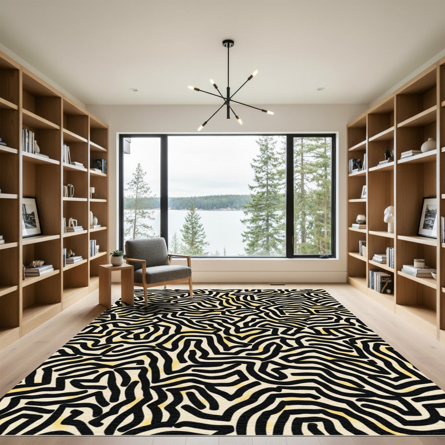 Abstract Black Yellow Winding Lines Rug
