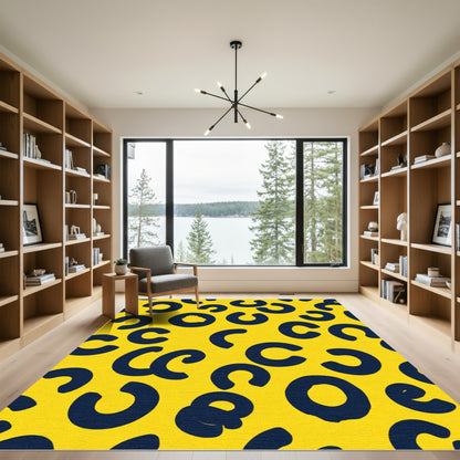 Bold Abstract Spots Yellow Blue Rug