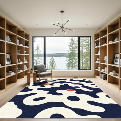 Abstract Navy Red Orange Blob Rug