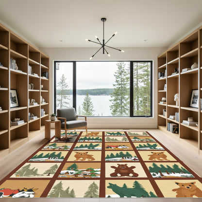 Woodland Animals Forest Scene Medallions Rug