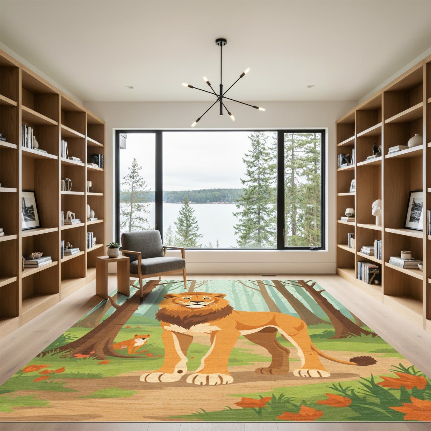 Majestic Lion In Forest Scene Rug