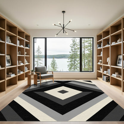Monochrome Geometric Diamond Stripes Rug