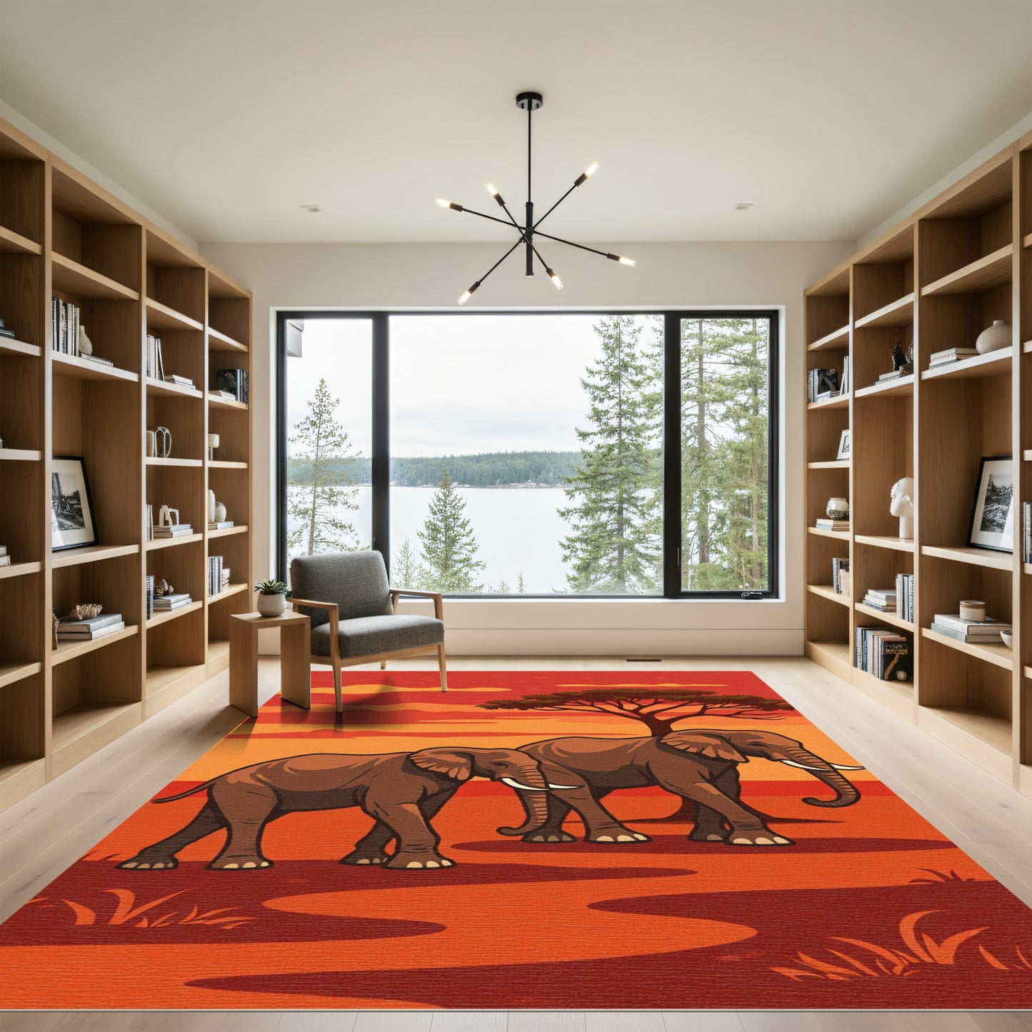 African Savannah Elephants in Sunset Hues Rug