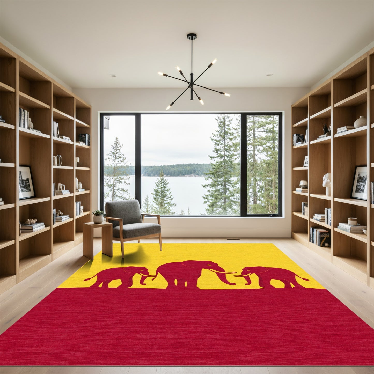Crimson Elephant Family Yellow Backdrop Rug