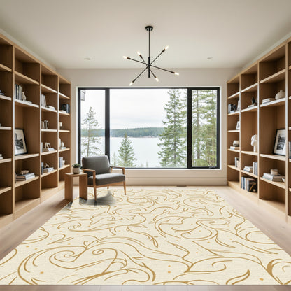 Cream and Gold Curlicue Swirl Rug