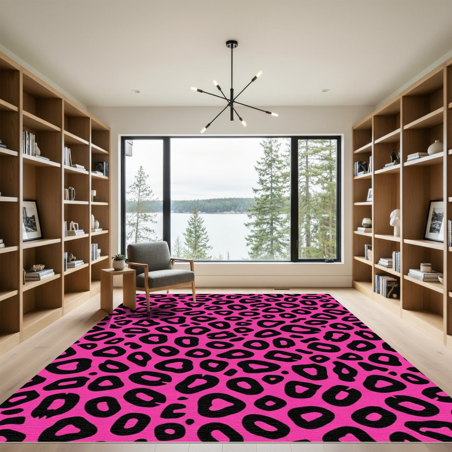 Vivid Pink Black Animal Print Rug