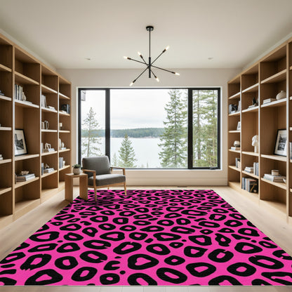 Vivid Pink Black Animal Print Rug