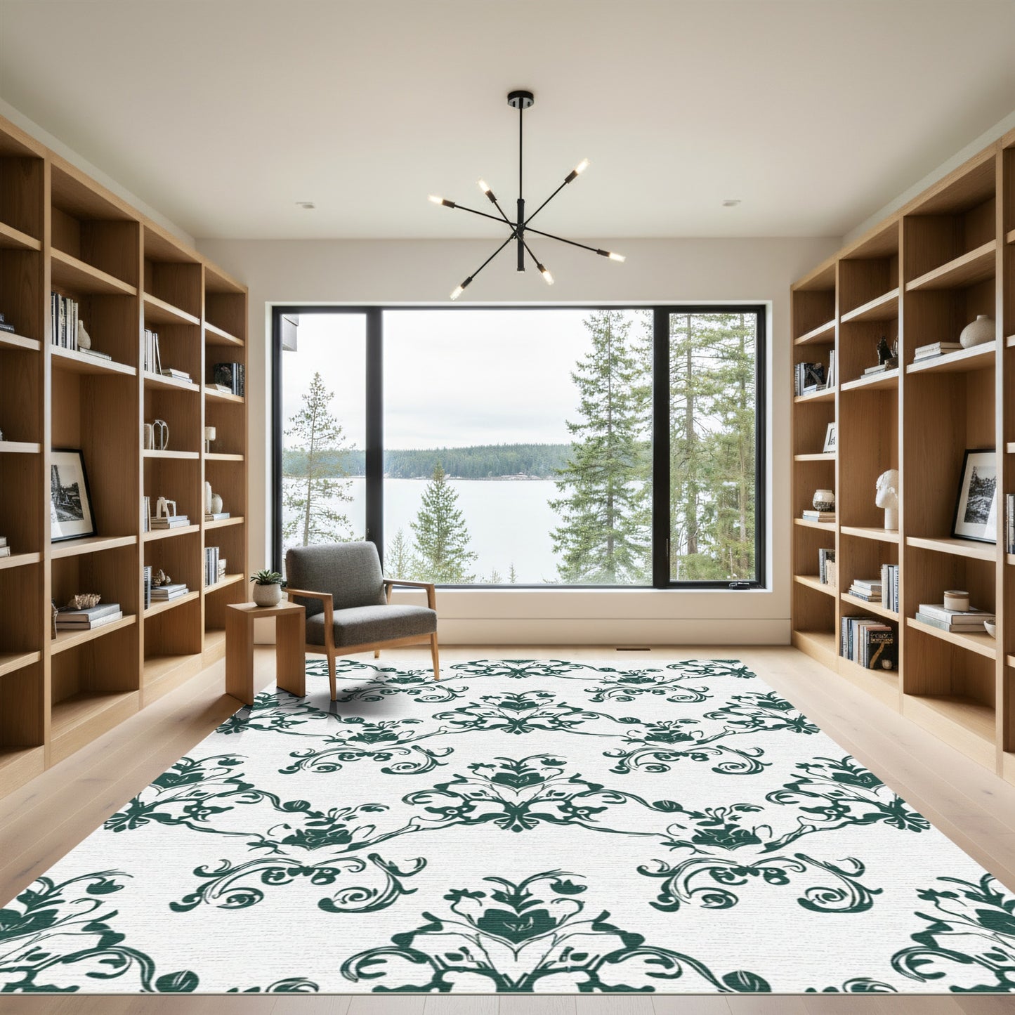 Deep Teal Damask Flourish Abloom Rug