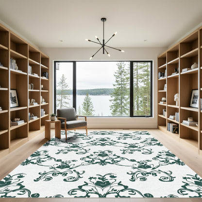 Deep Teal Damask Flourish Abloom Rug