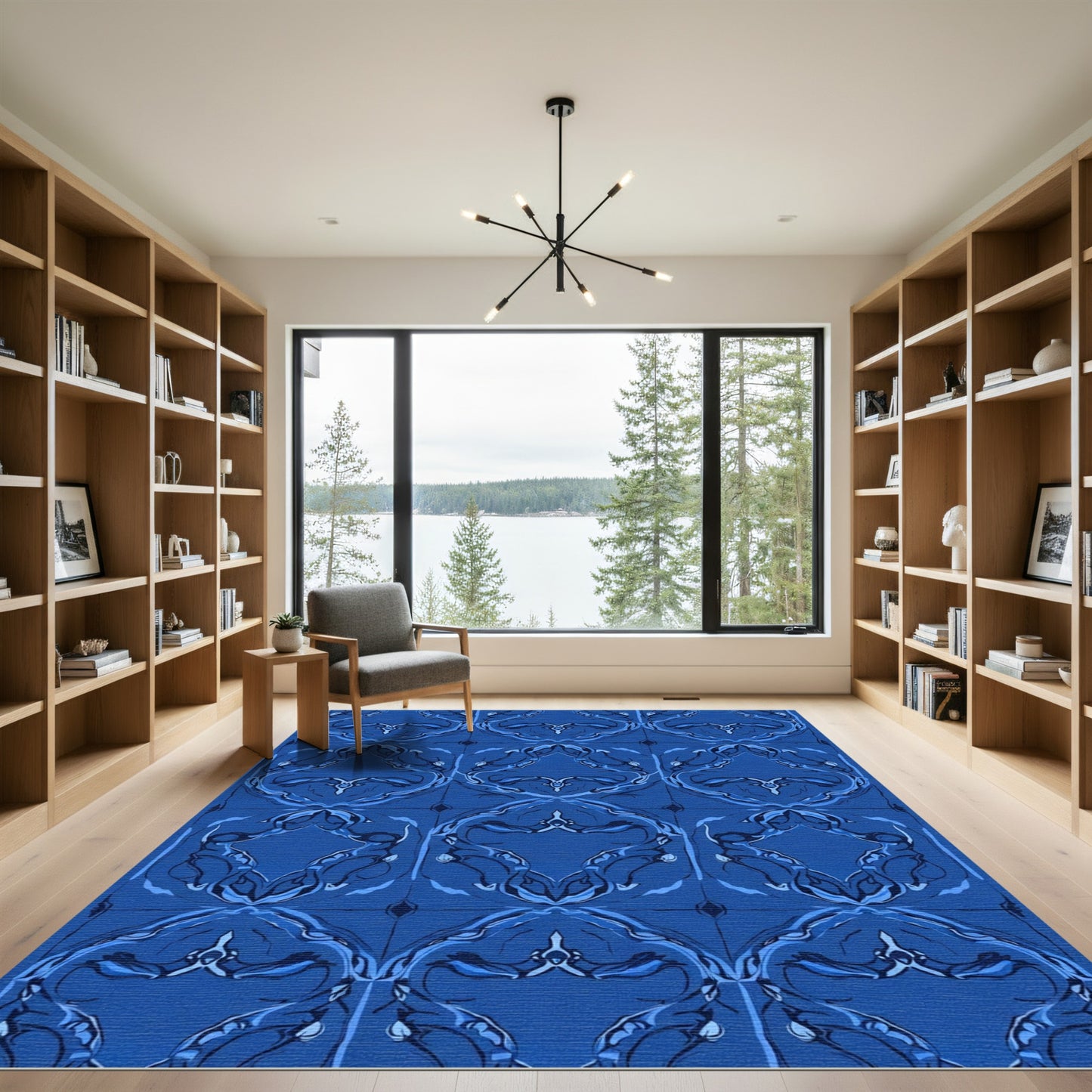Deep Blue Abstract Organic Tile Rug