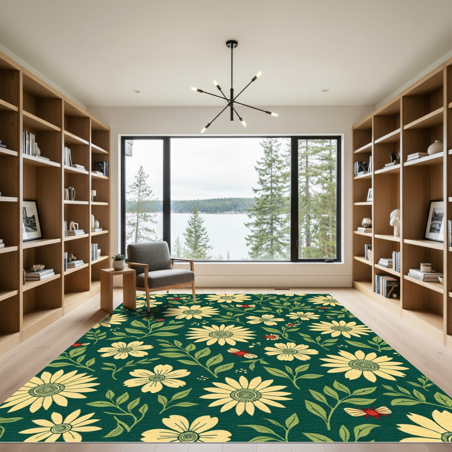 Yellow Daisy And Red Bug Garden Rug