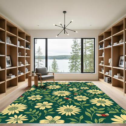 Yellow Daisy And Red Bug Garden Rug