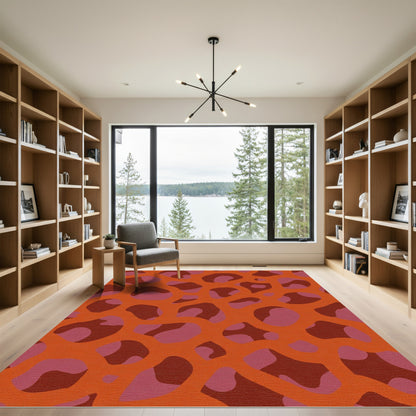 Vibrant Orange Spotted Organic Forms Rug