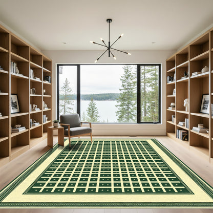 Green Cream Square Grid Rug