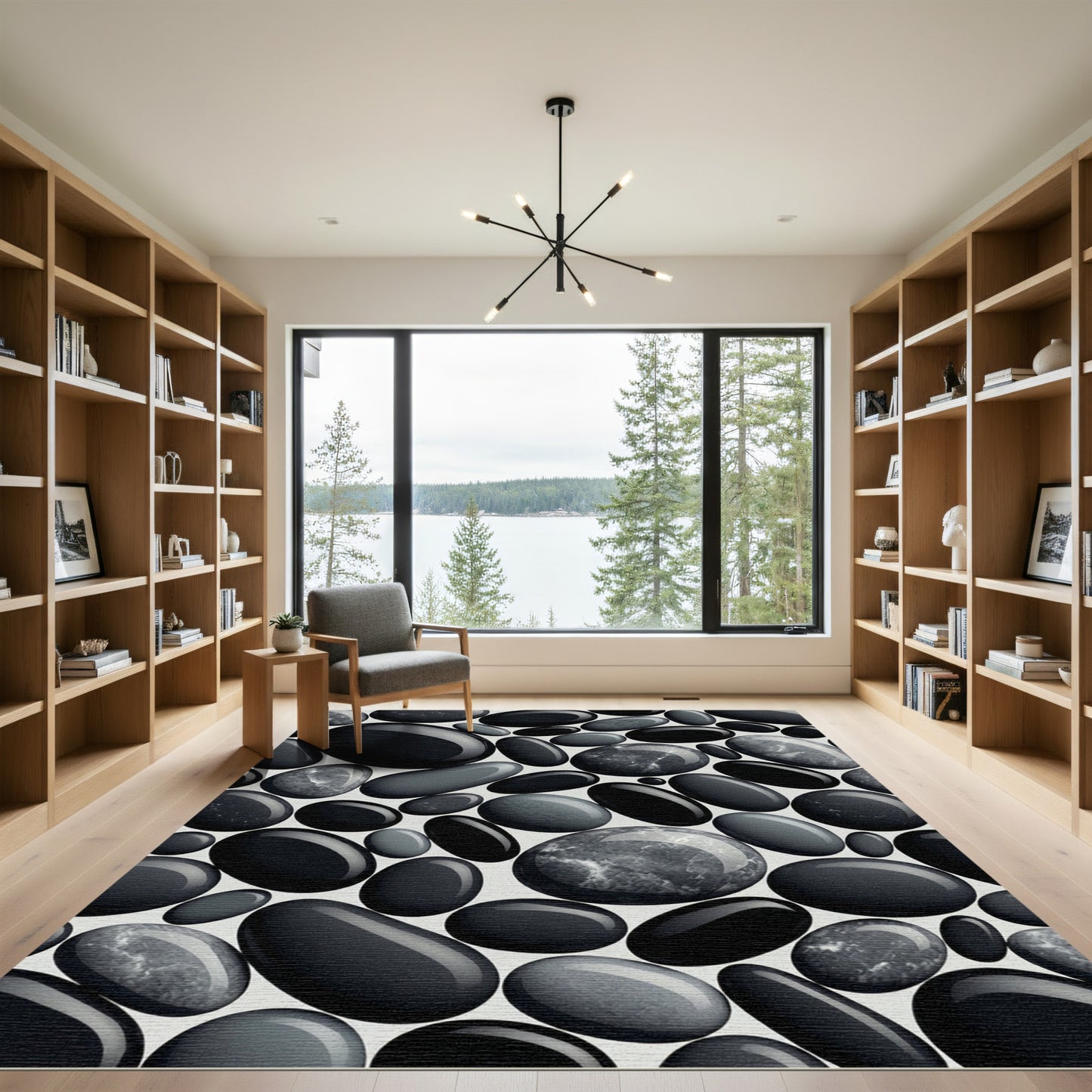 Dark Smooth River Stone Arrangement Rug
