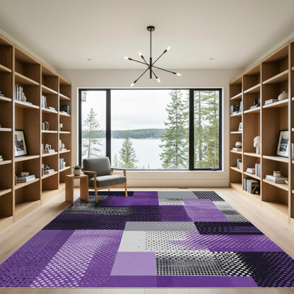 Plum Halftone Geometric Collage Rug