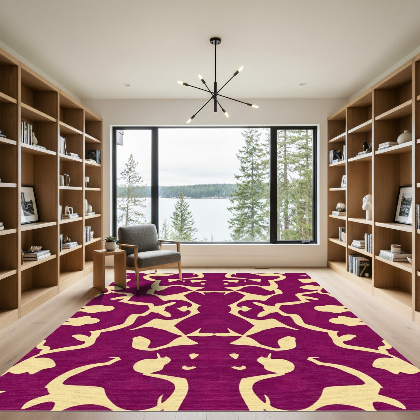 Crimson Symmetric Abstract Organic Rug