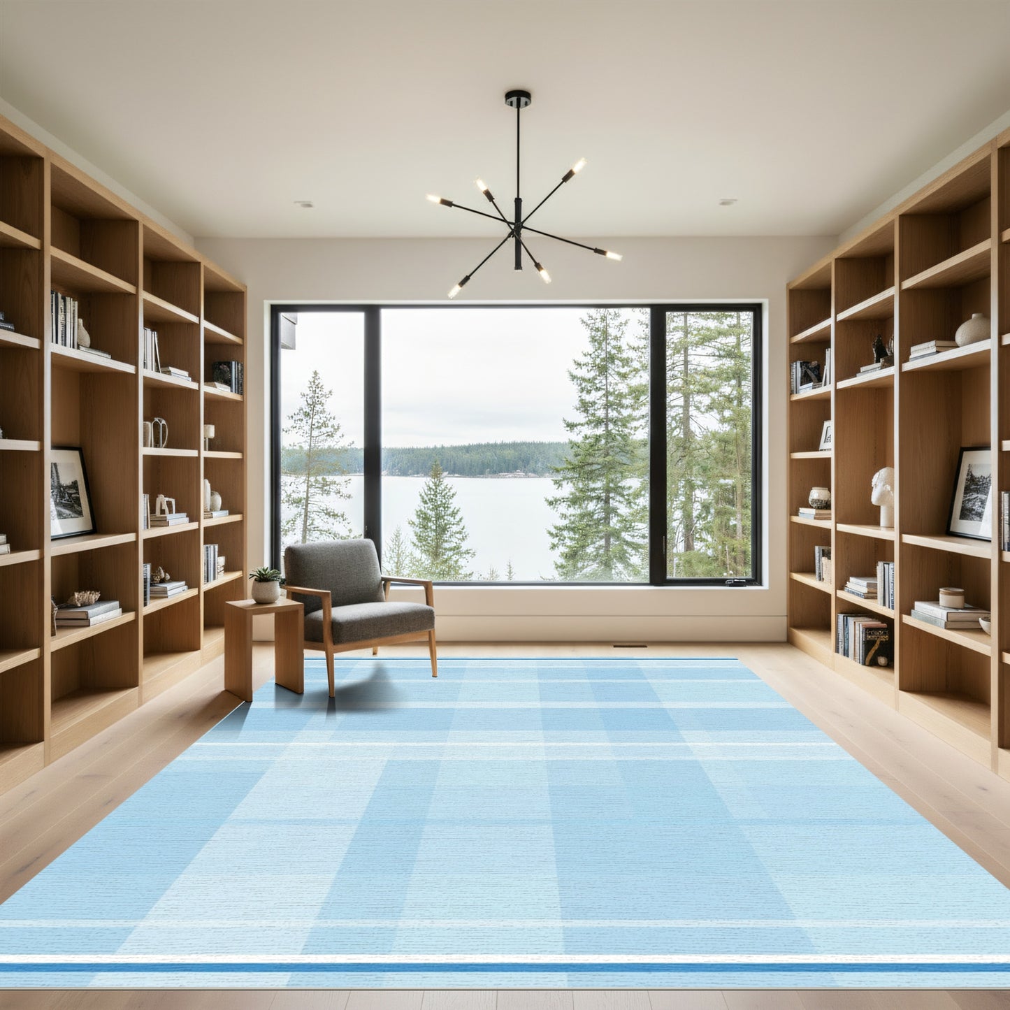 Soft Blue Plaid Window Pane Rug