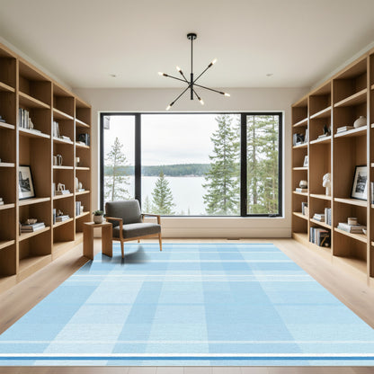Soft Blue Plaid Window Pane Rug