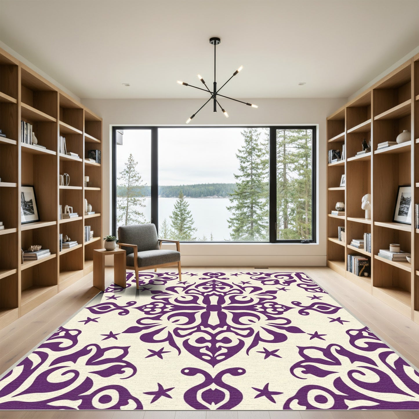 Purple Ivory Floral Medallion Rug