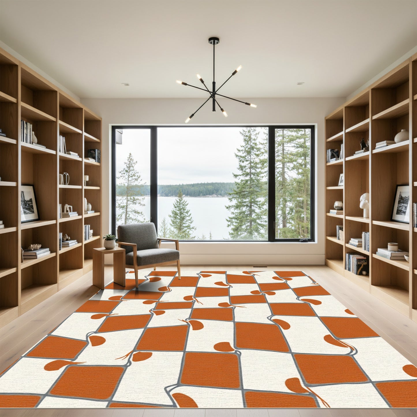 Terracotta White Wavy Checkerboard Rug