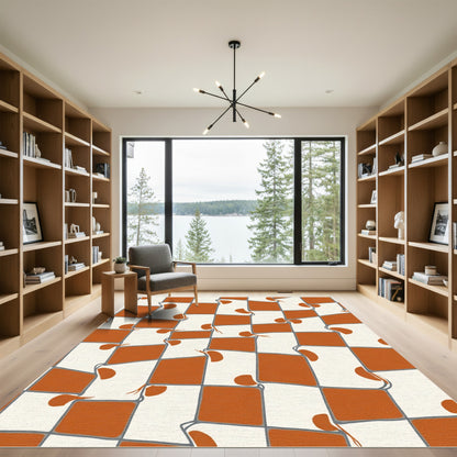 Terracotta White Wavy Checkerboard Rug