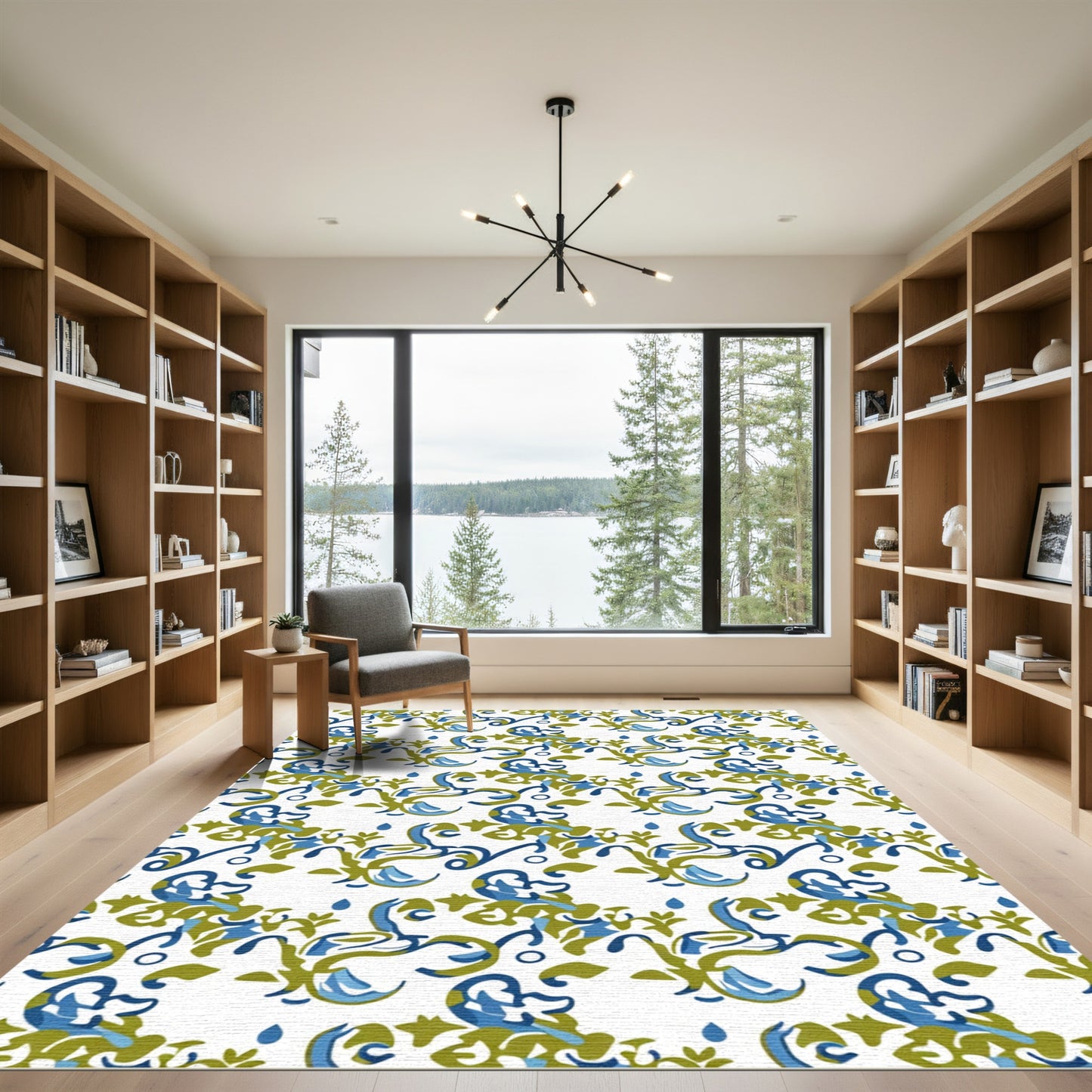 Blue Green Swirl Floral Damask Rug