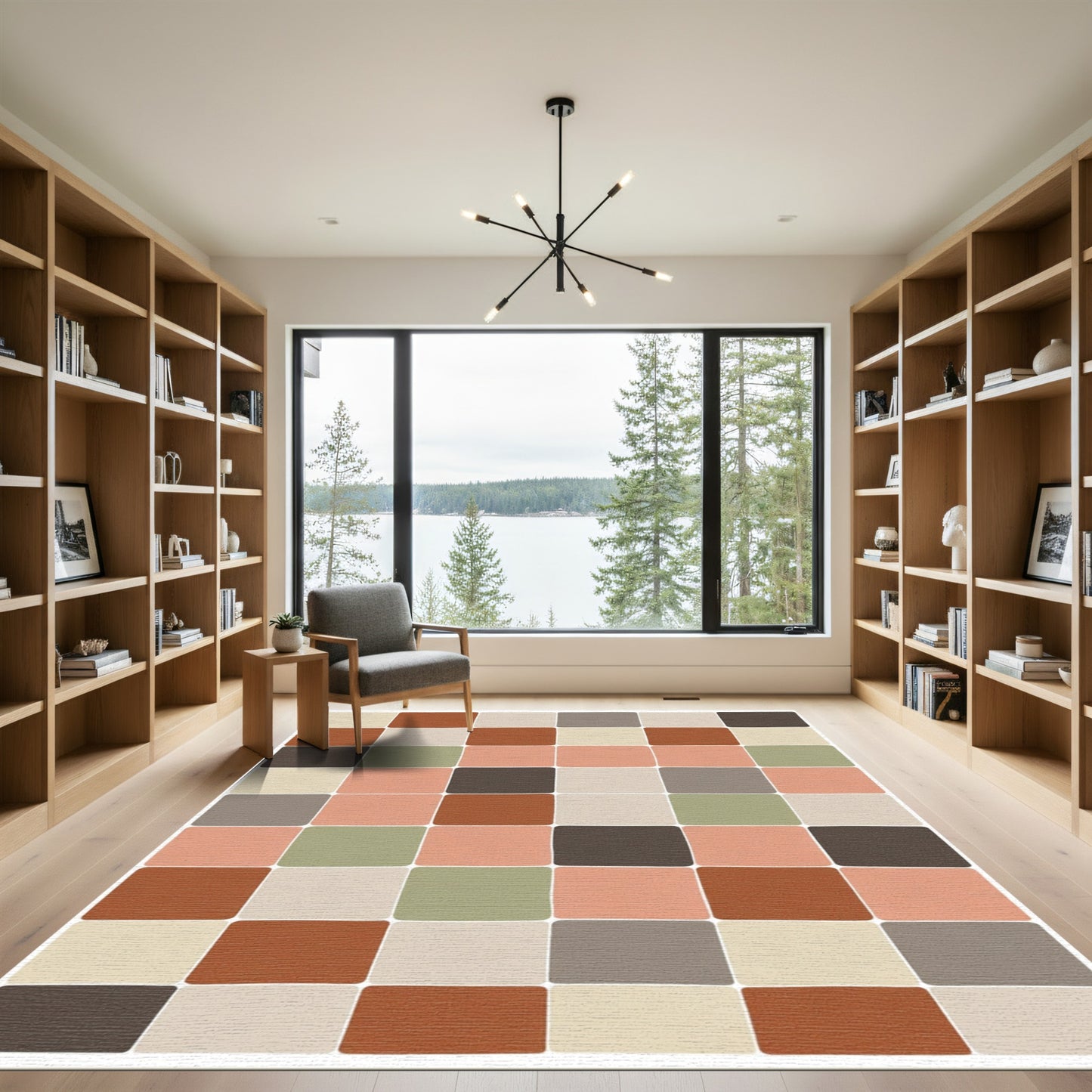 Terracotta Coral Gray Soft Squares Rug