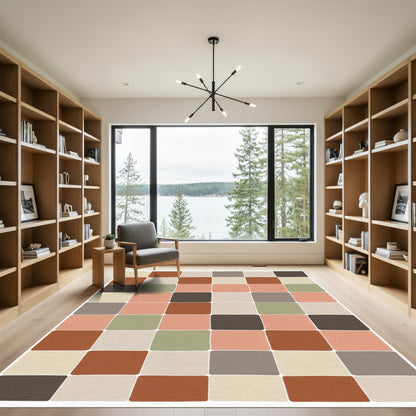 Terracotta Coral Gray Soft Squares Rug