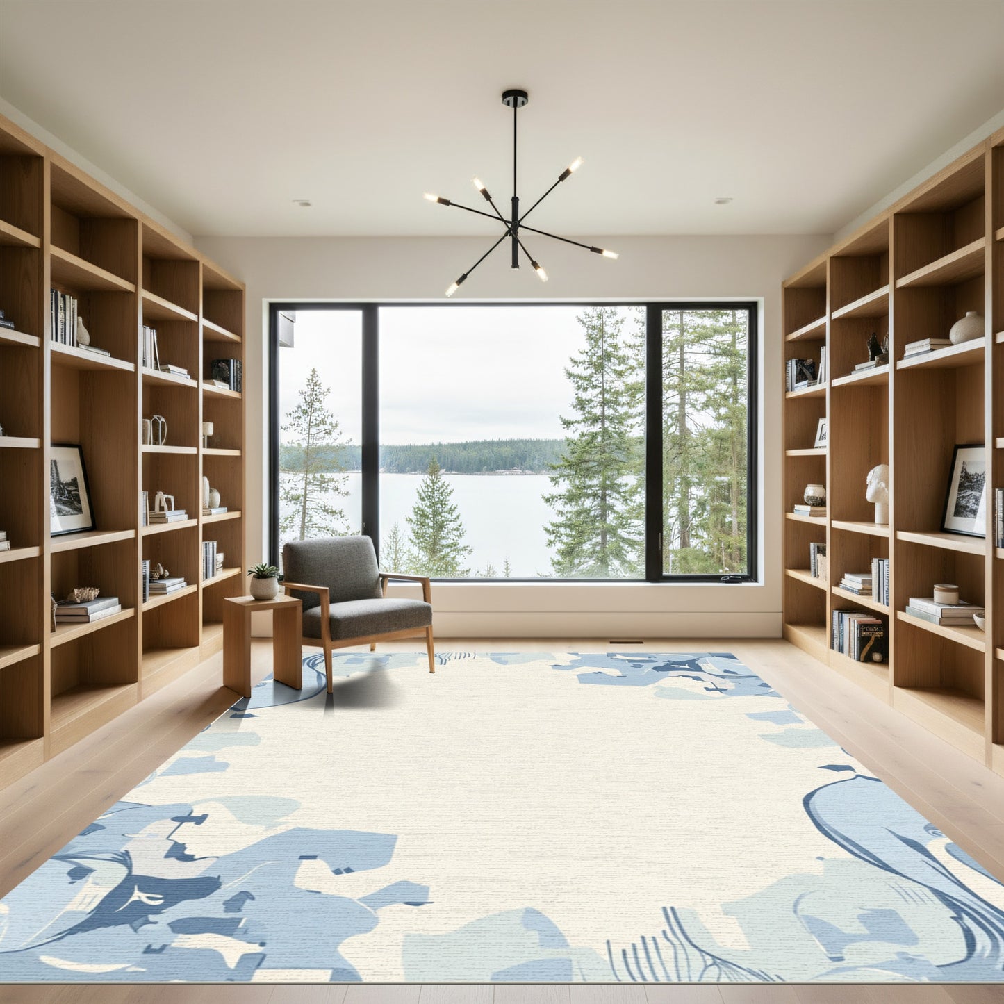 Abstract Blue Whimsical Shapes Rug
