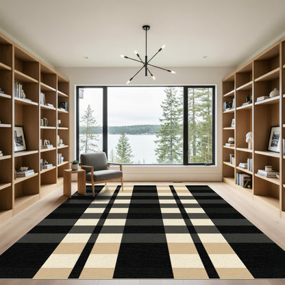 Classic Black Beige Plaid Blanket Rug