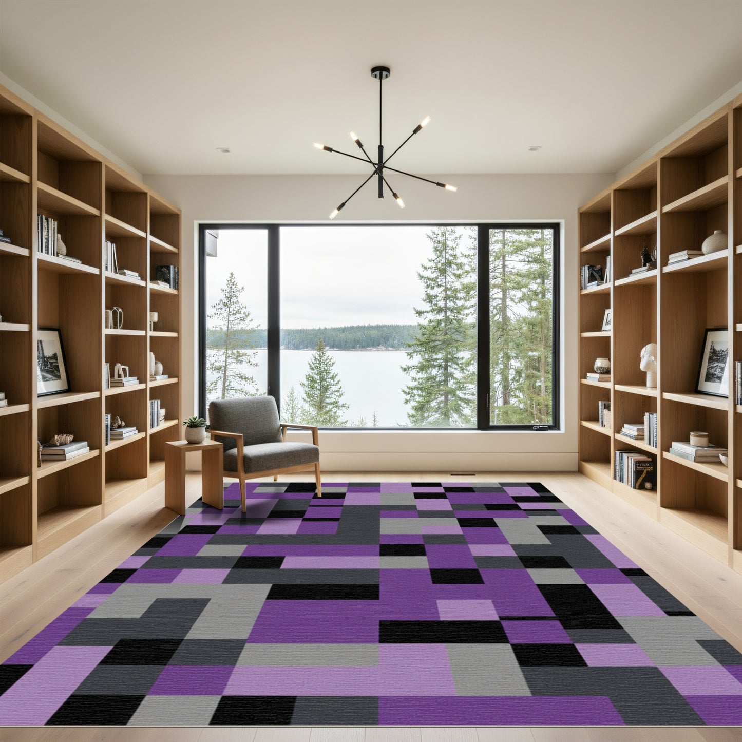 Purple Black Grey Geometric Blocks Rug