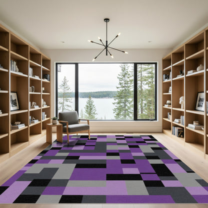 Purple Black Grey Geometric Blocks Rug