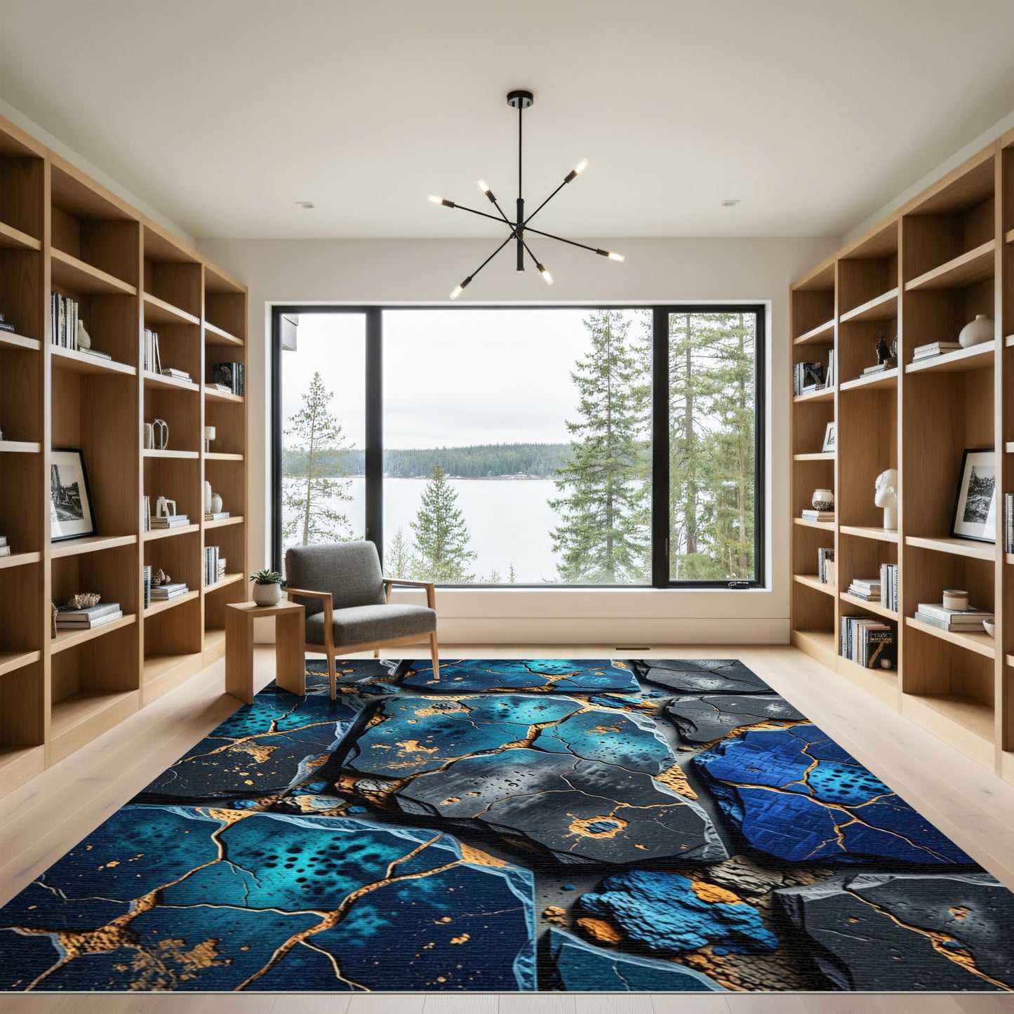 Cracked Blue Teal Stone Arrangement Rug