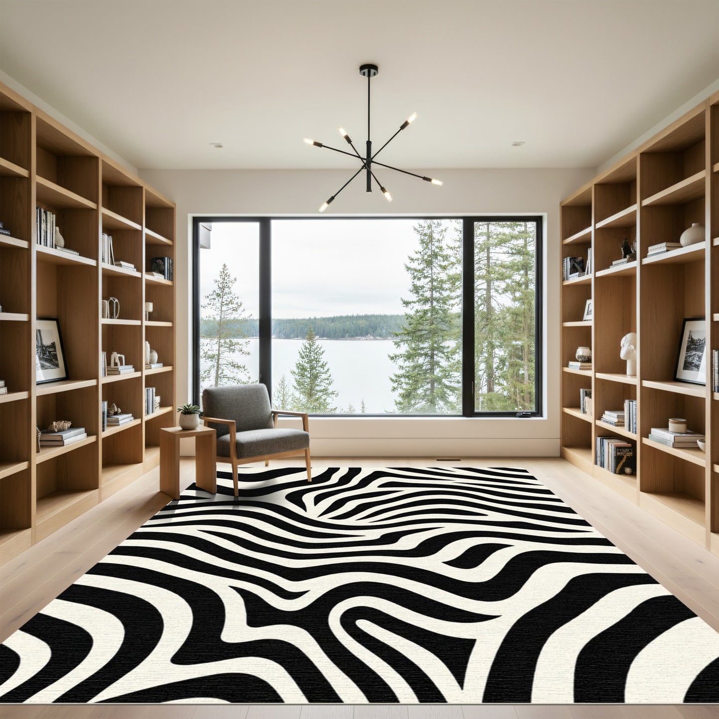 Abstract Black Cream Swirls Rug