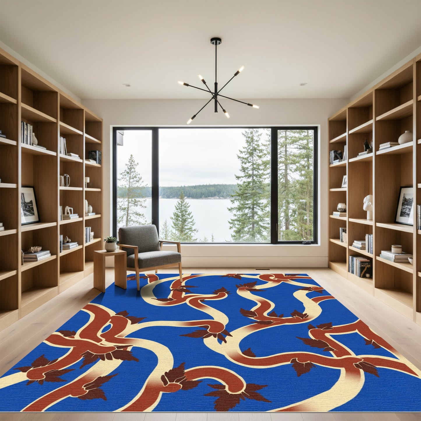 Crimson Cream Vine Leaf Pattern Rug