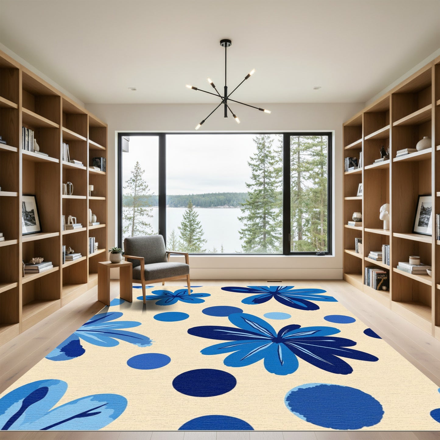 Midnight Blue Floral Dot Arrangement Rug